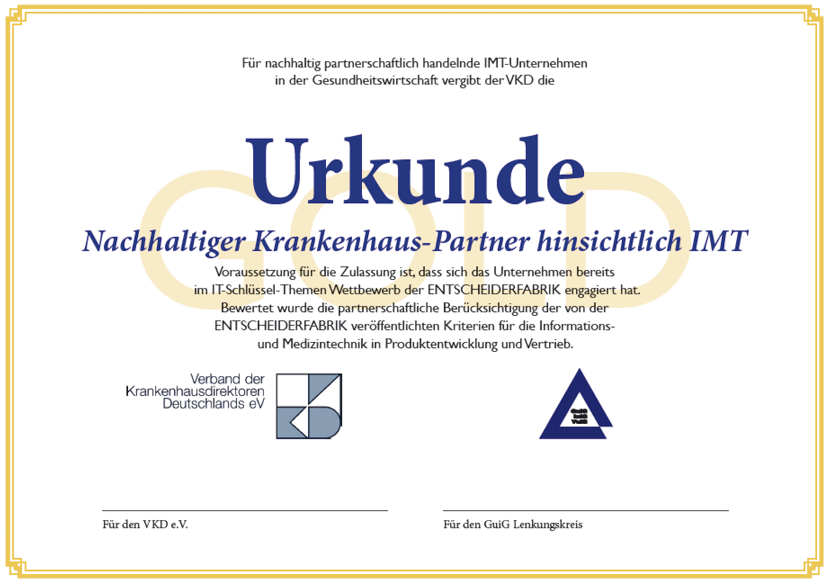 VKD e.V. Beurkundung: Nachhaltiger Krankenhaus-Partner Informations-/Medizintechnik
